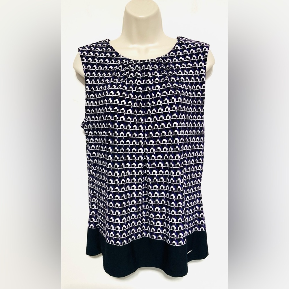 Calvin Klein sleeveless top black purple geometric print pleated